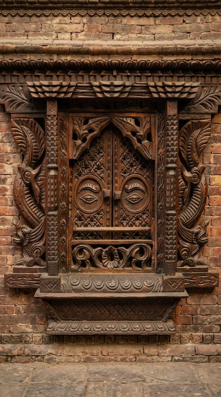 Traditional Newari Wooden Window Wall Décor