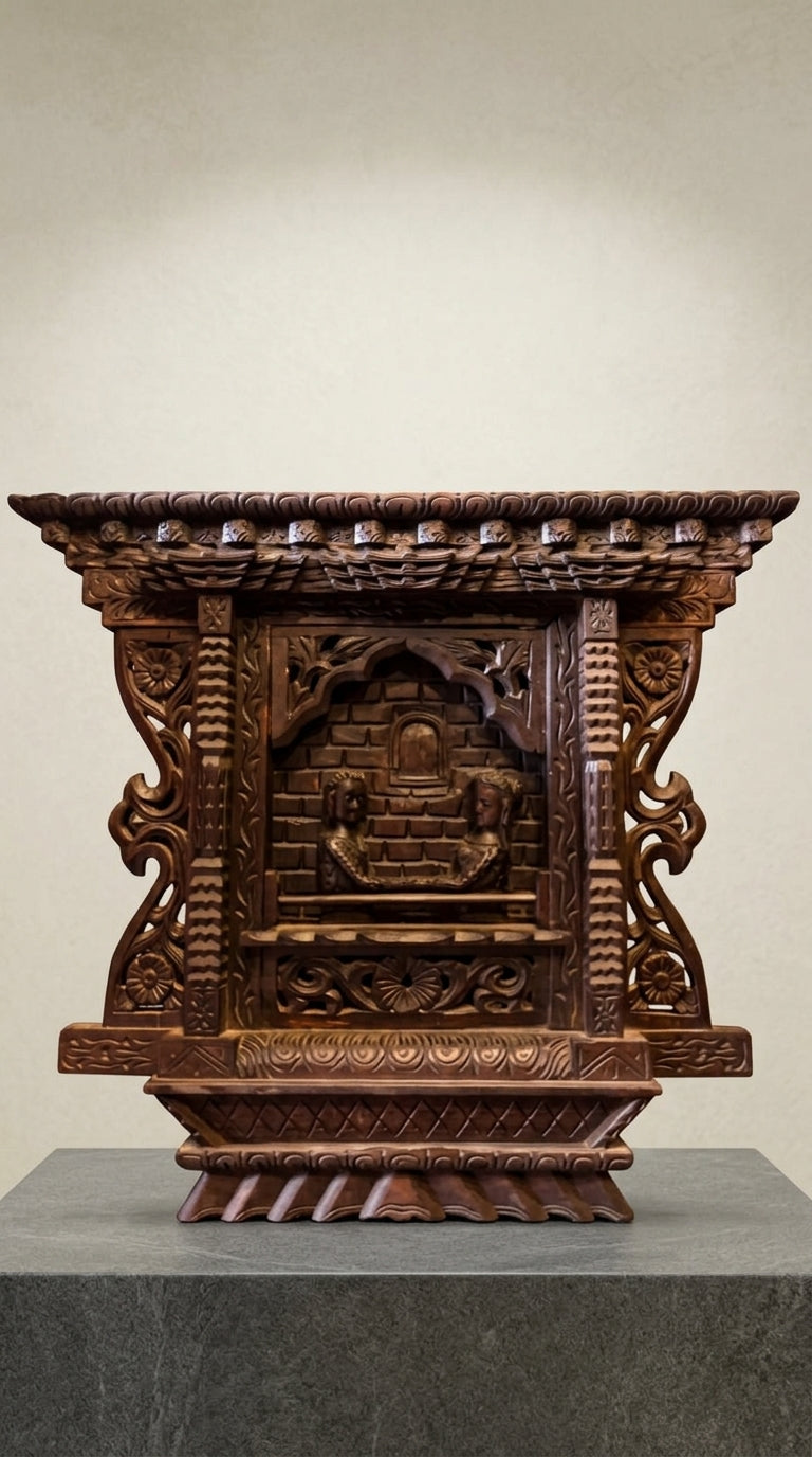 Newari Wooden Couple Window Sculpture – Handcrafted Halusi Wood Art