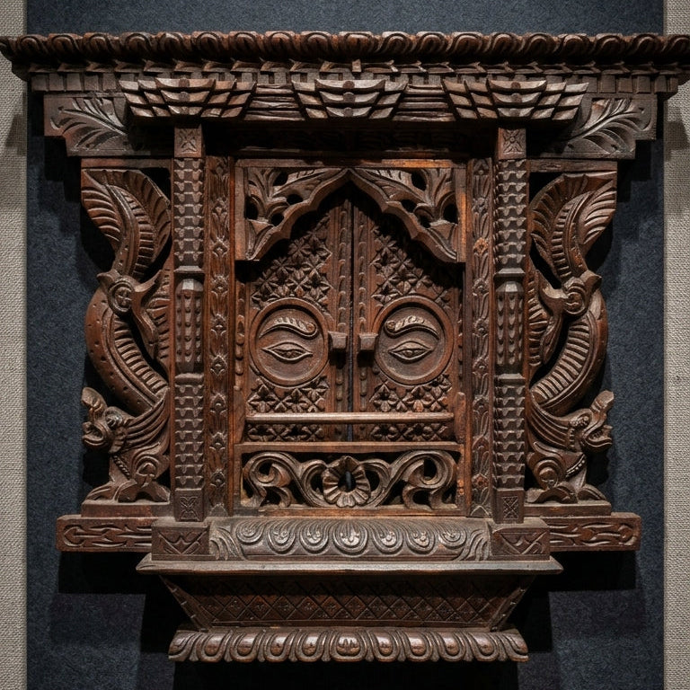 Traditional Newari Wooden Window Wall Décor