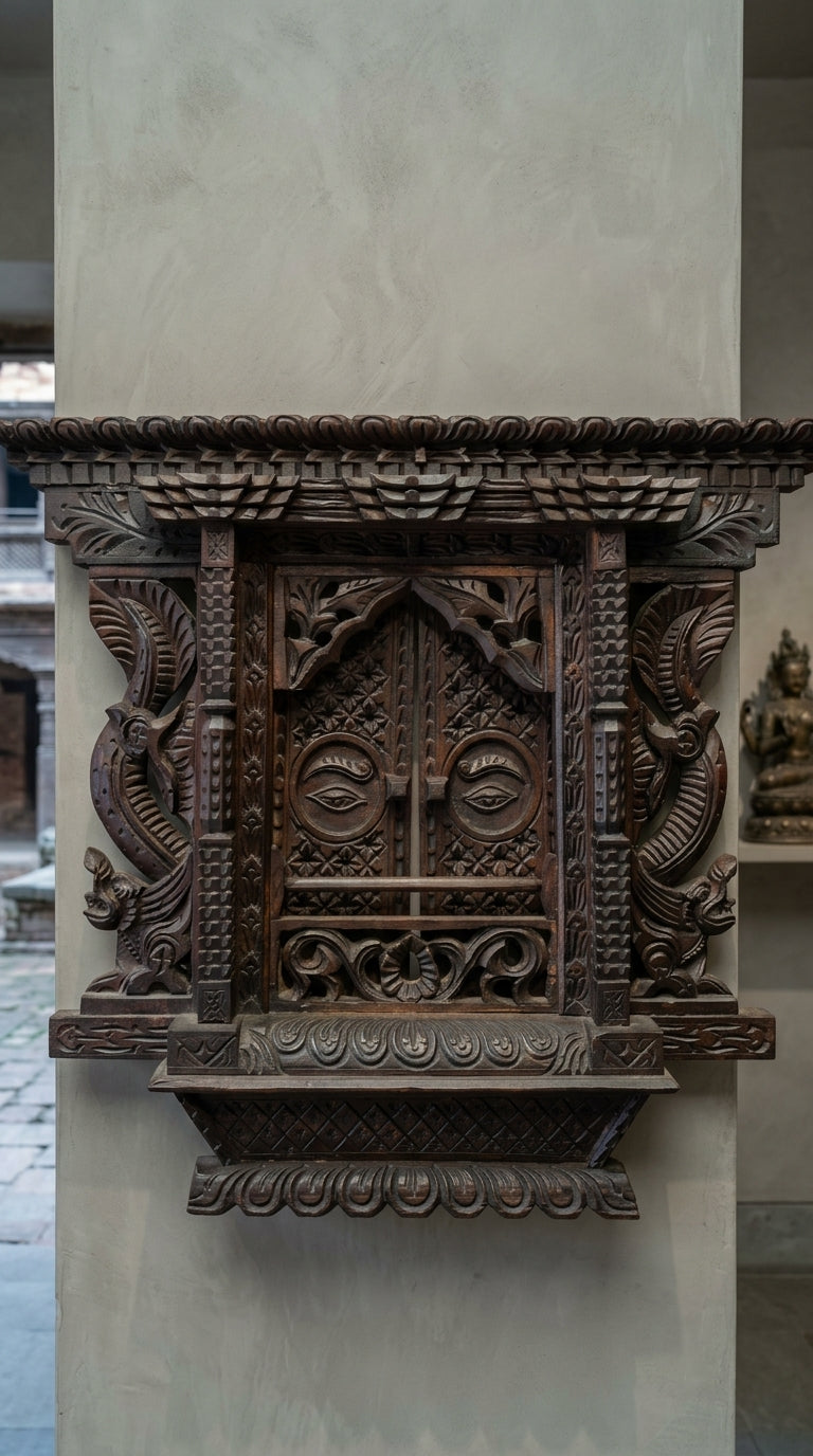 Traditional Newari Wooden Window Wall Décor