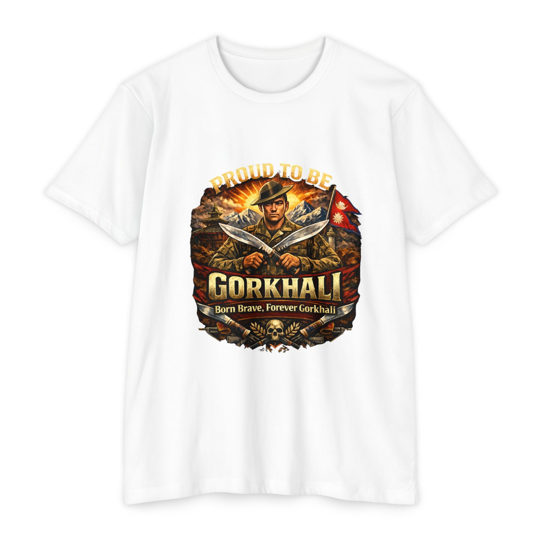 Gorkhali Soldier Emblem T-shirt | Nepali Khukuri Warrior Graphic