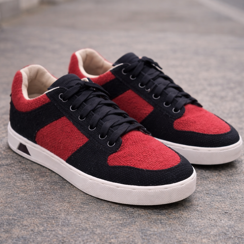 Red & Black Hemp Sneakers – Organic Lace-Up Casual Shoes