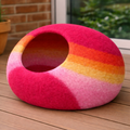 Handmade Wool Cat Cave Bed – Pink Sunset Felt Pet House