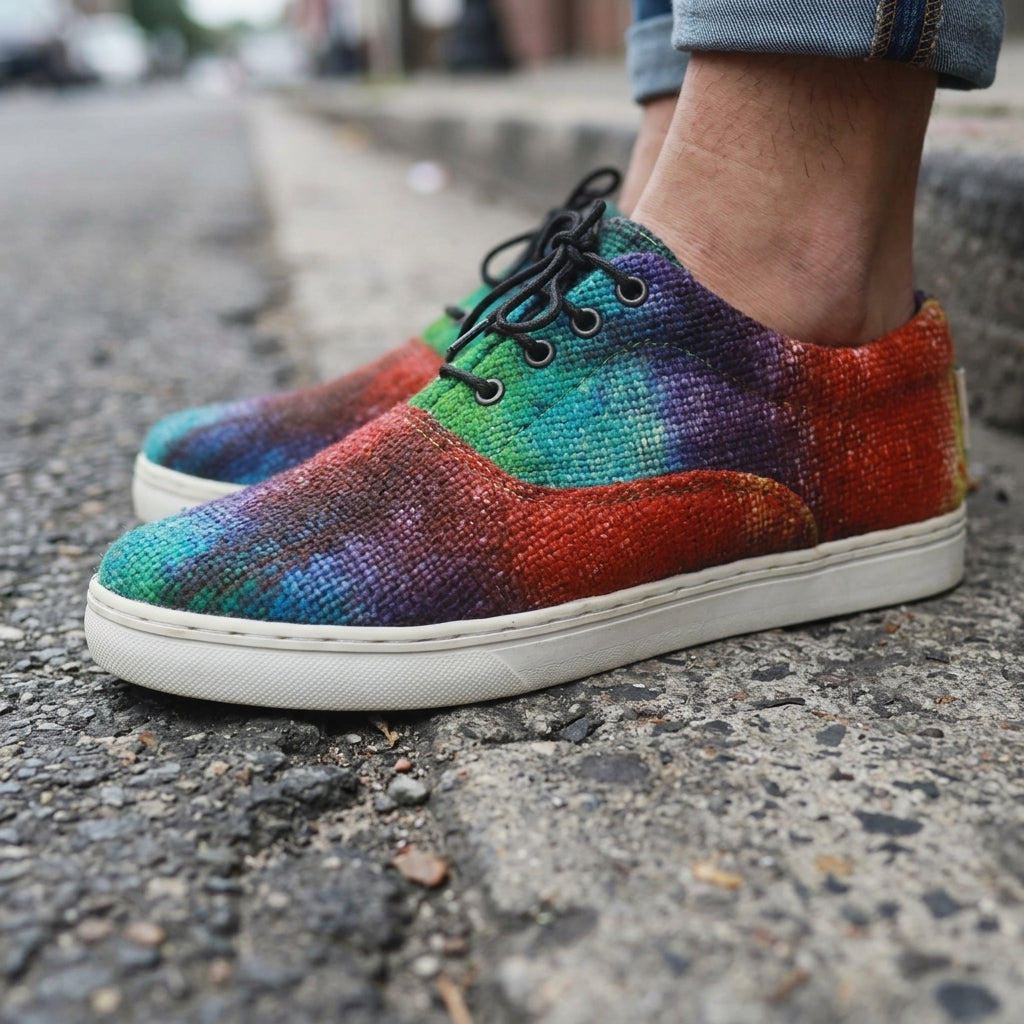 Rasta Tie-Dye Hemp Sneakers – Organic Lace-Up Casual Shoes