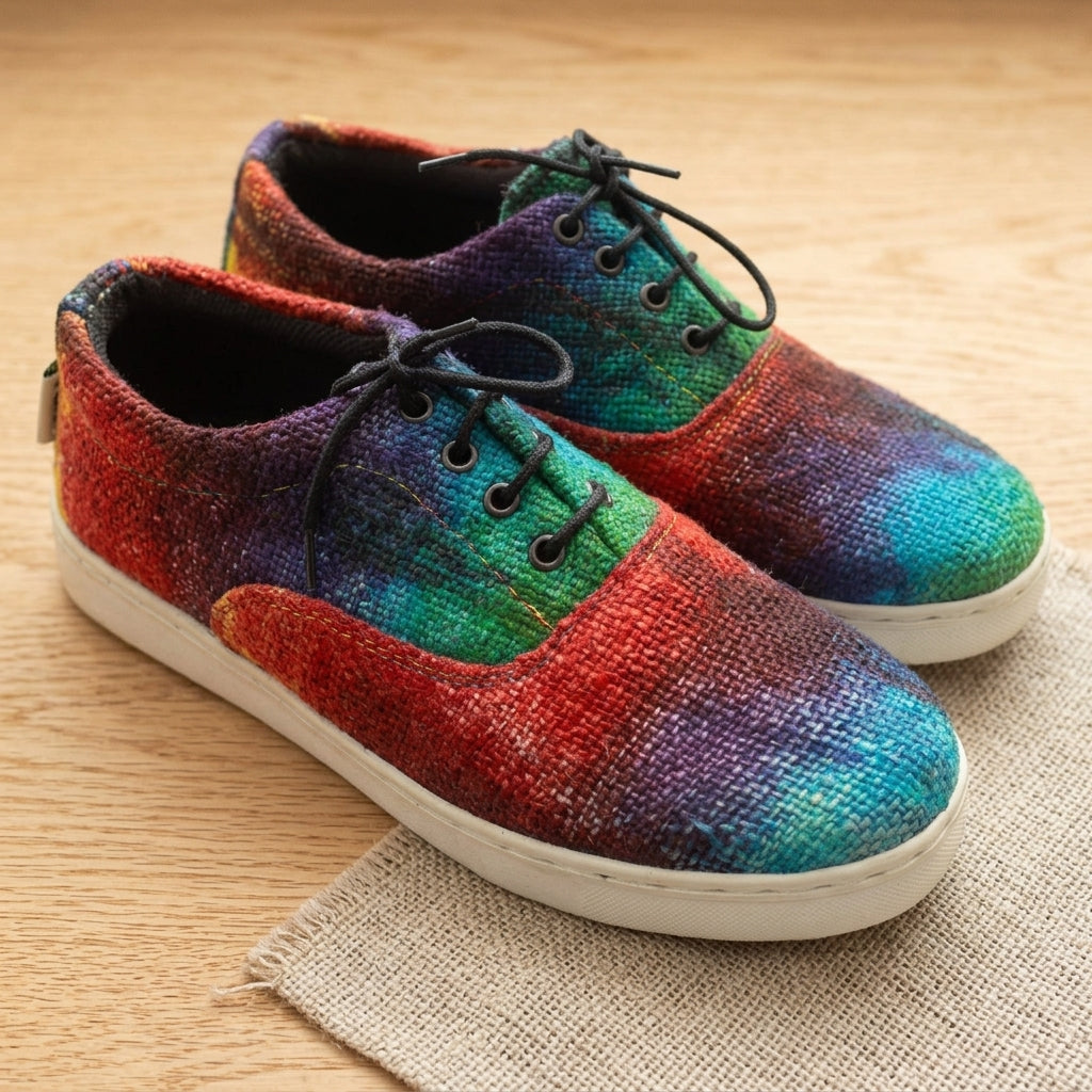 Rasta Tie-Dye Hemp Sneakers – Organic Lace-Up Casual Shoes