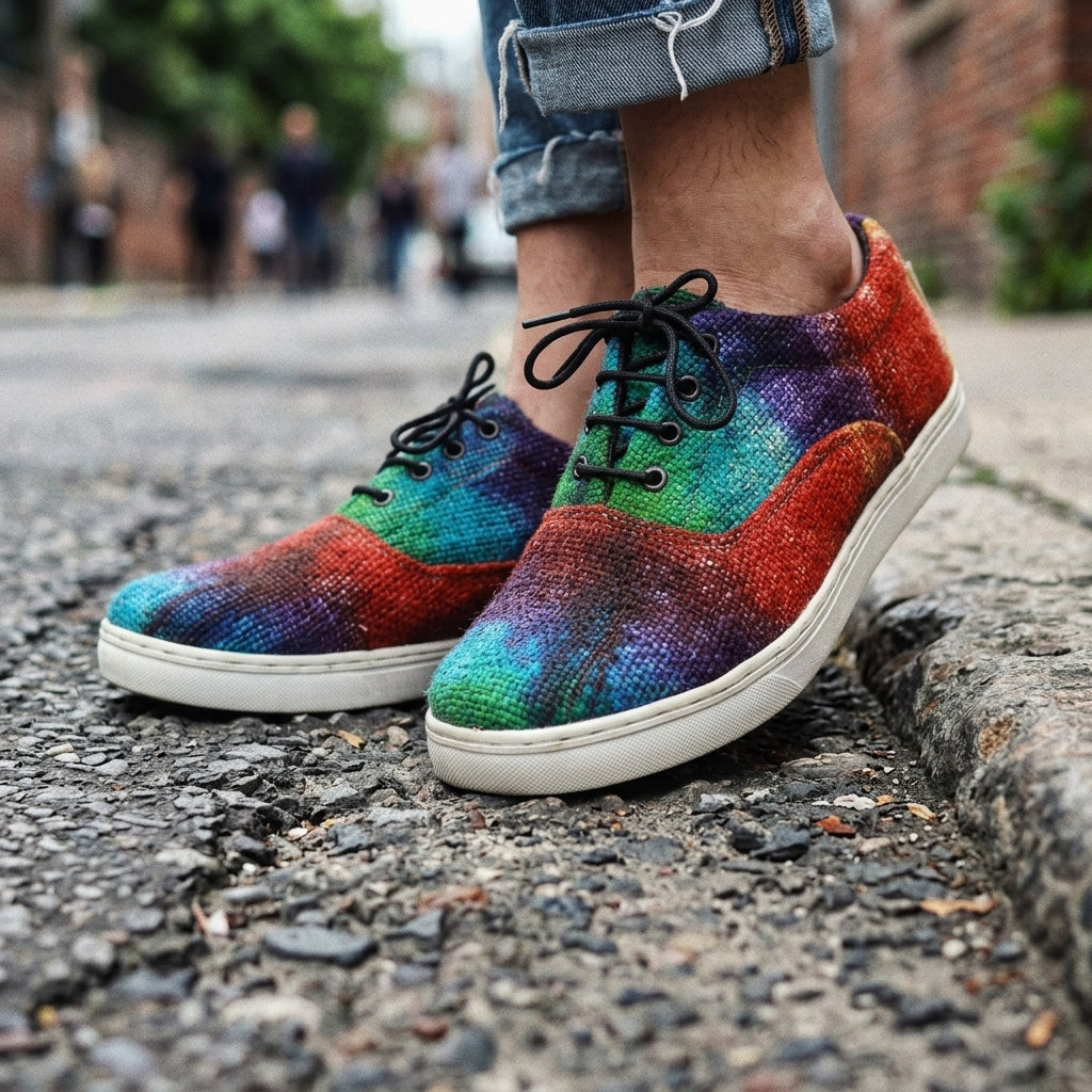 Rasta Tie-Dye Hemp Sneakers – Organic Lace-Up Casual Shoes