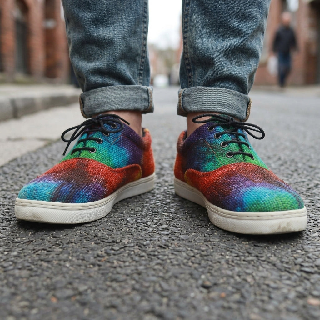 Rasta Tie-Dye Hemp Sneakers – Organic Lace-Up Casual Shoes