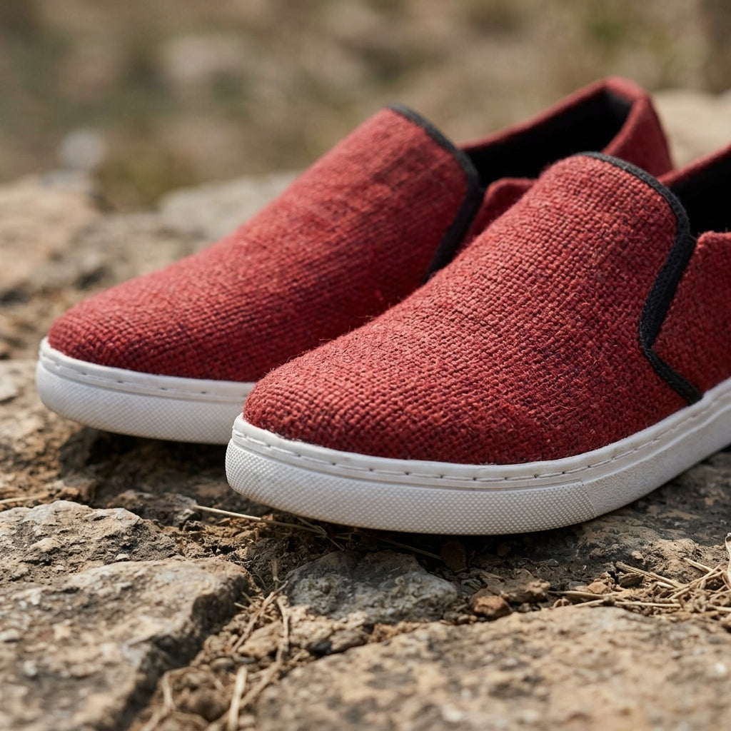 Red Hemp Slip-On Shoes – Organic Casual Everyday Footwear