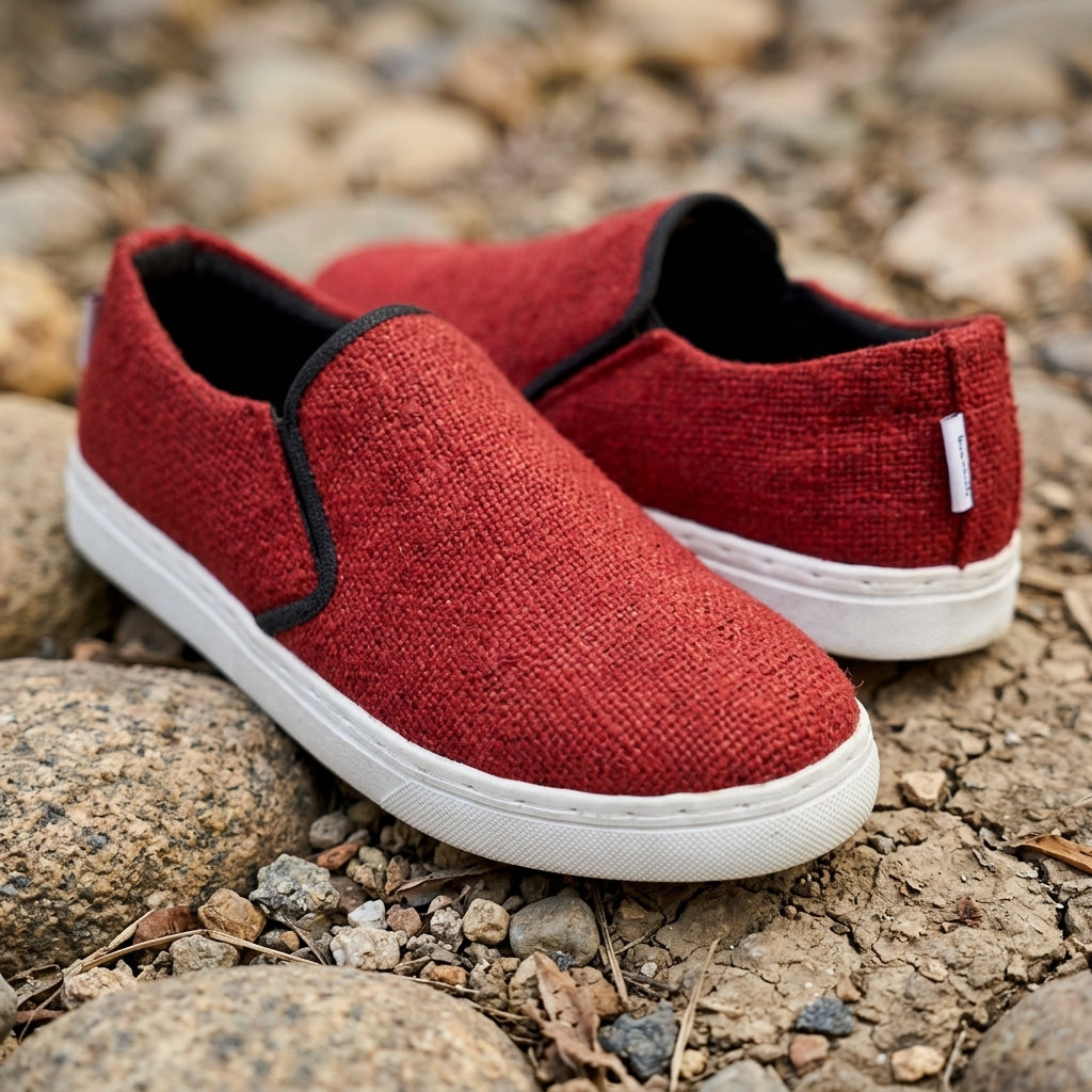 Red Hemp Slip-On Shoes – Organic Casual Everyday Footwear