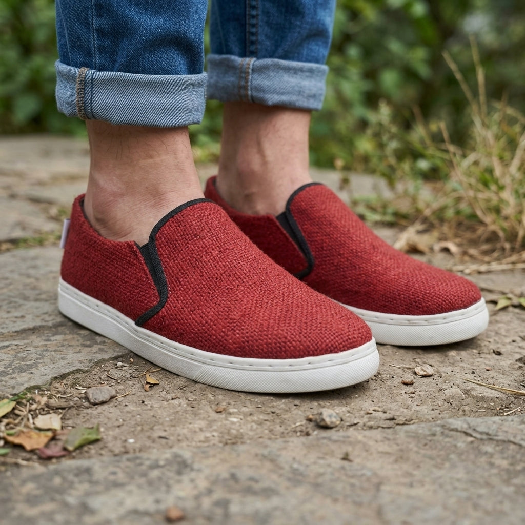 Red Hemp Slip-On Shoes – Organic Casual Everyday Footwear