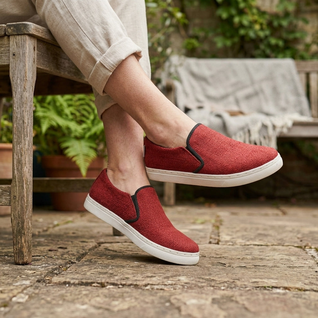 Red Hemp Slip-On Shoes – Organic Casual Everyday Footwear