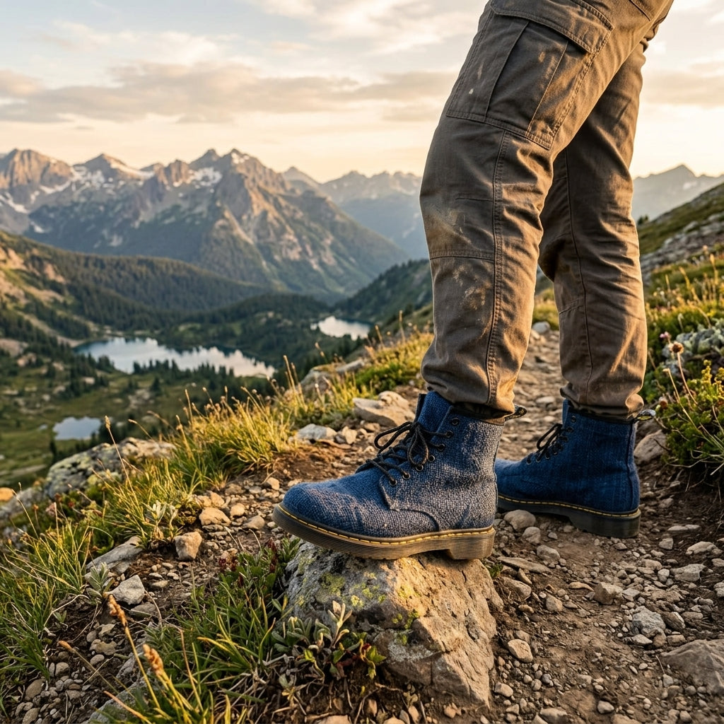 Hemp Hiking Boots (Blue) – Rugged Ankle High Outdoor Footwear