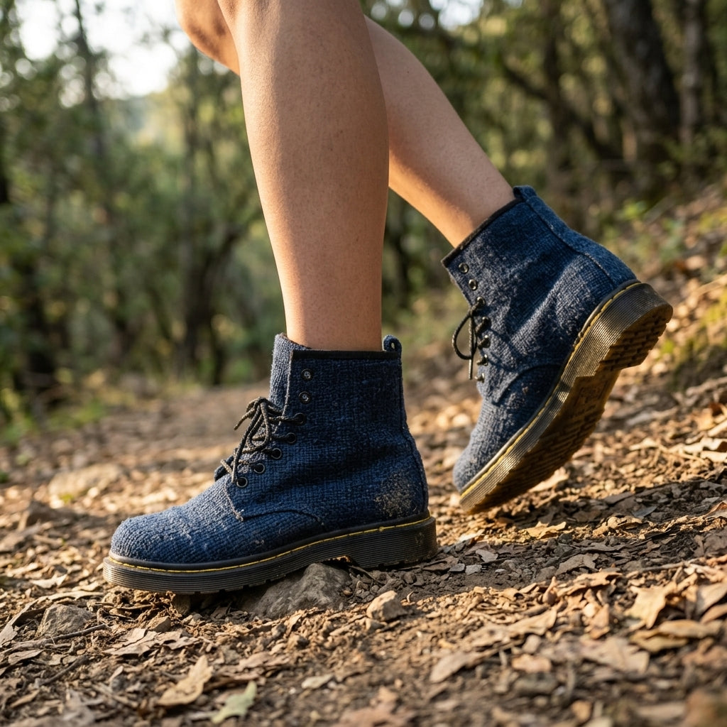 Hemp Hiking Boots (Blue) – Rugged Ankle High Outdoor Footwear