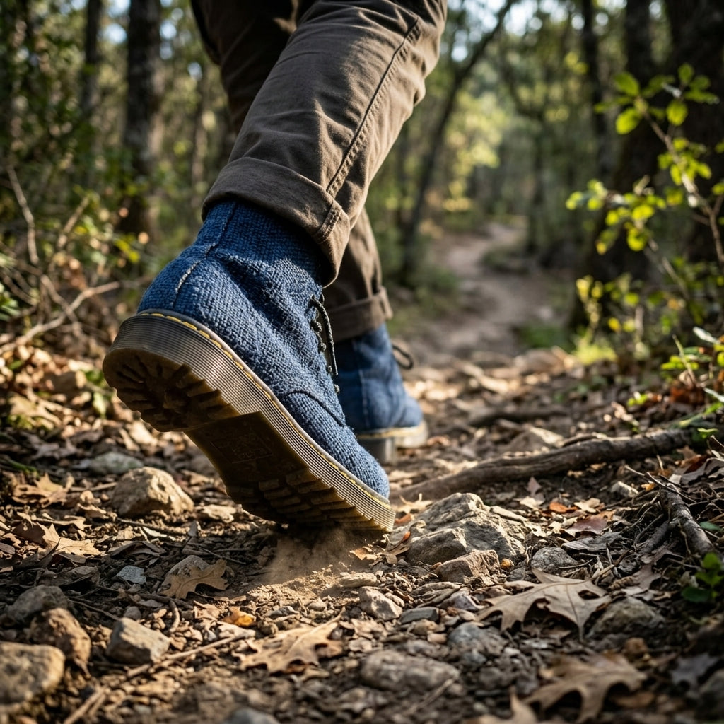 Hemp Hiking Boots (Blue) – Rugged Ankle High Outdoor Footwear