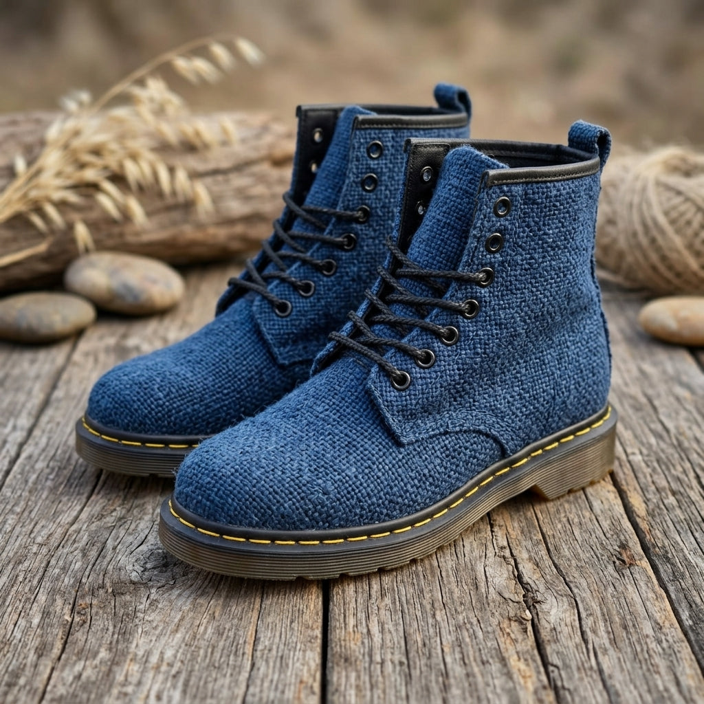 Hemp Hiking Boots (Blue) – Rugged Ankle High Outdoor Footwear