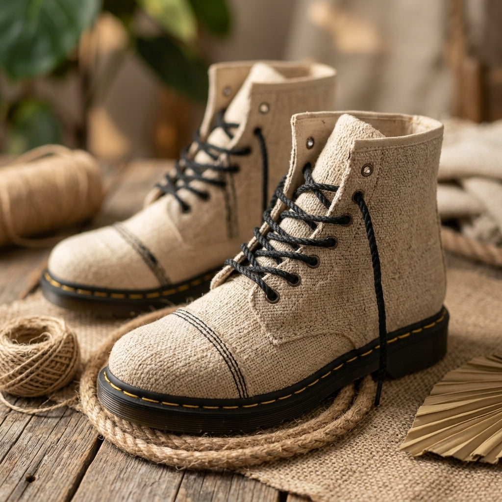 Natural White Hemp Boots – Organic Ankle-High Lace-Up Footwear