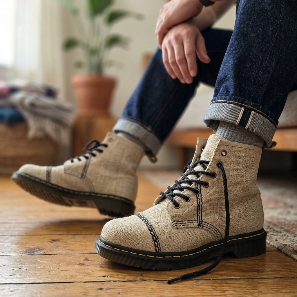 Natural White Hemp Boots – Organic Ankle-High Lace-Up Footwear