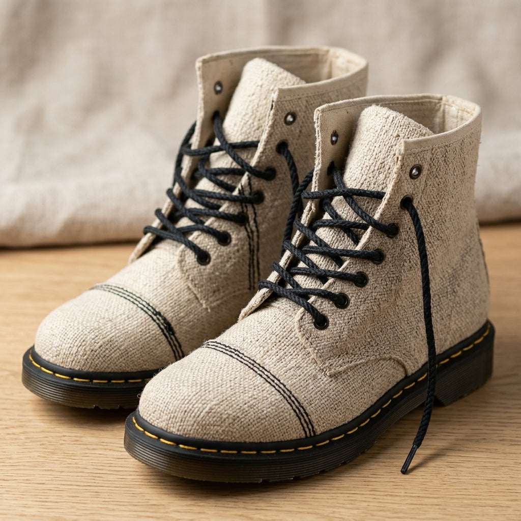Natural White Hemp Boots – Organic Ankle-High Lace-Up Footwear