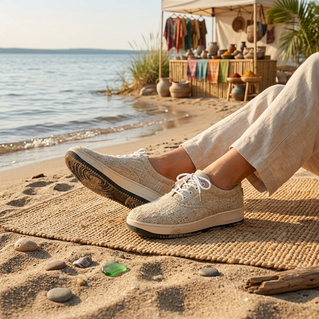 Natural White Hemp Sneakers – Organic Lace-Up Casual Shoes