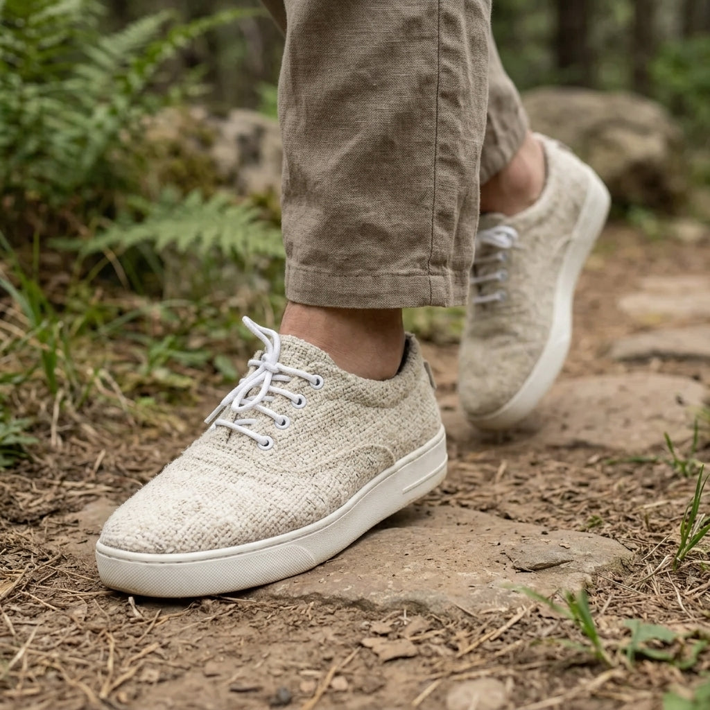 Natural White Hemp Sneakers – Organic Lace-Up Casual Shoes