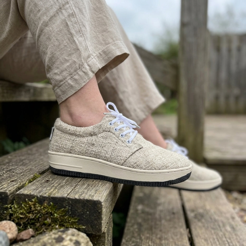 Natural White Hemp Sneakers – Organic Lace-Up Casual Shoes