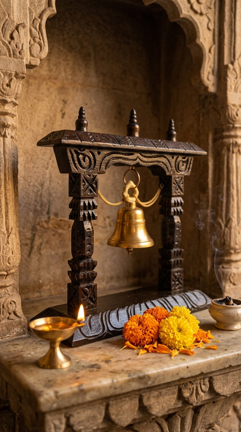 Black Wooden Bell Stand – Traditional Handcrafted Table Decor