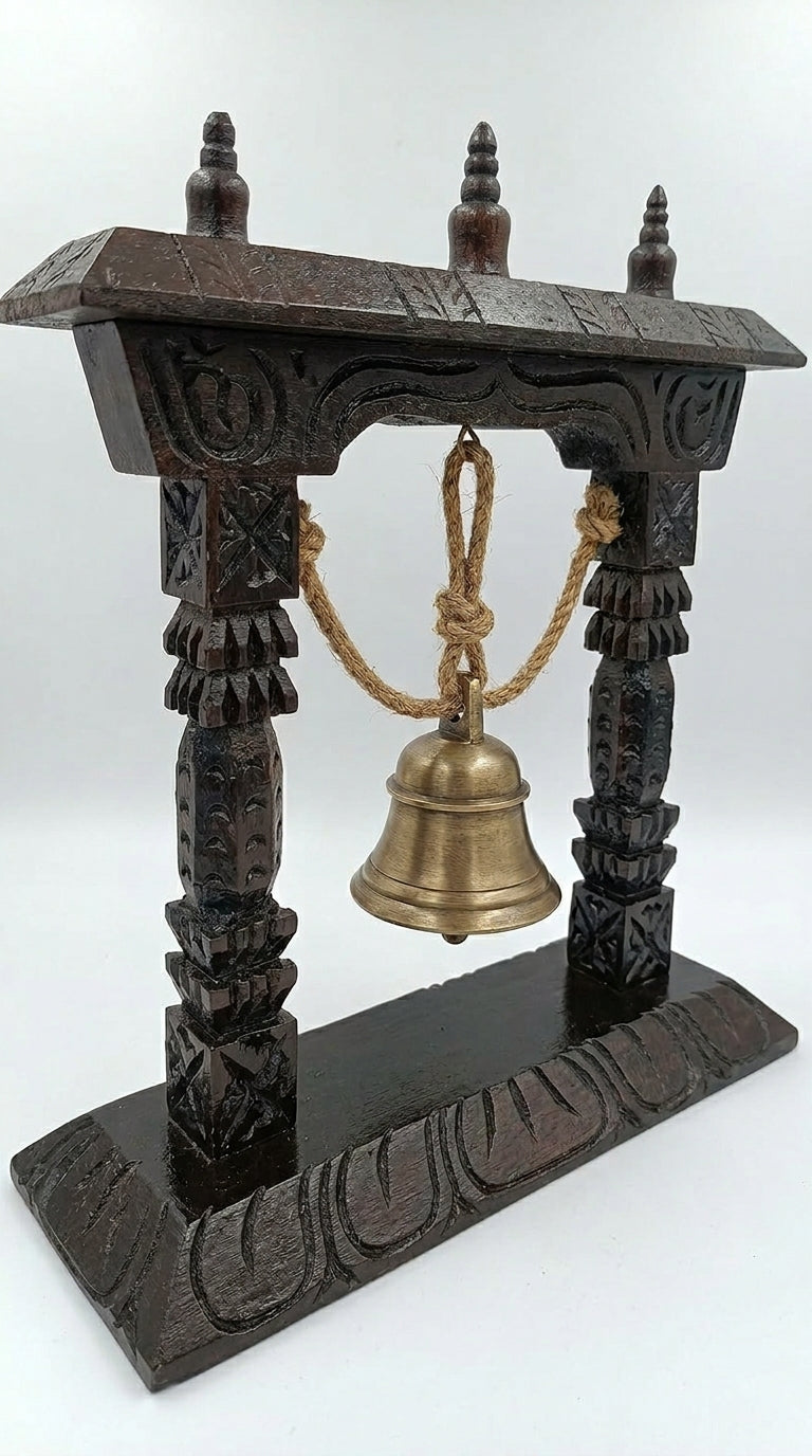 Black Wooden Bell Stand – Traditional Handcrafted Table Decor