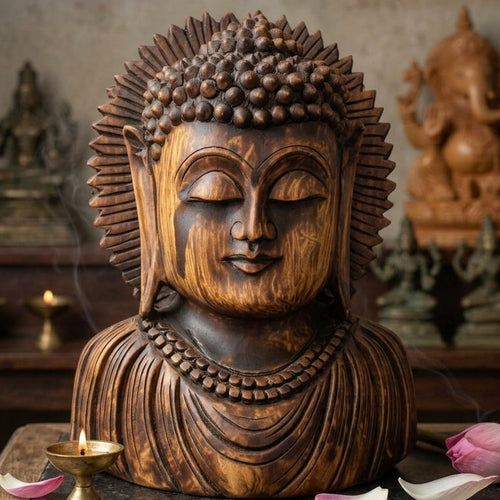 Handcrafted Wooden Lord Buddha Statue