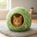 Handmade Green Wool Cat Cave Bed – Cozy Felt Pet House