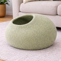 Handmade Wool Cat Cave Bed – Sage Green Felt Pet House