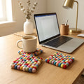 Handmade Multicolor Felt Ball Coasters – Wool Drink Coaster Set