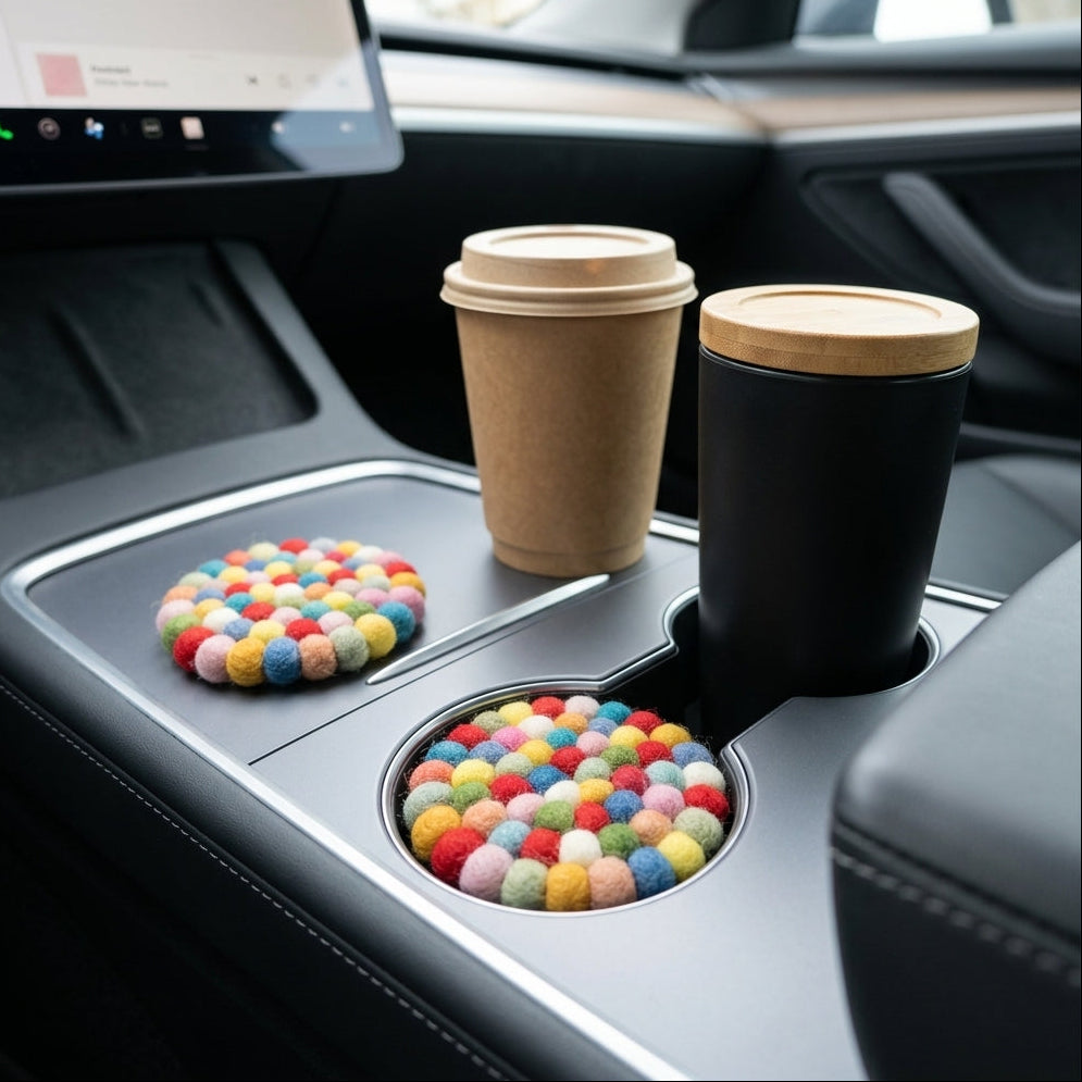 Handmade Multicolor Felt Ball Coasters – Wool Drink Coaster Set