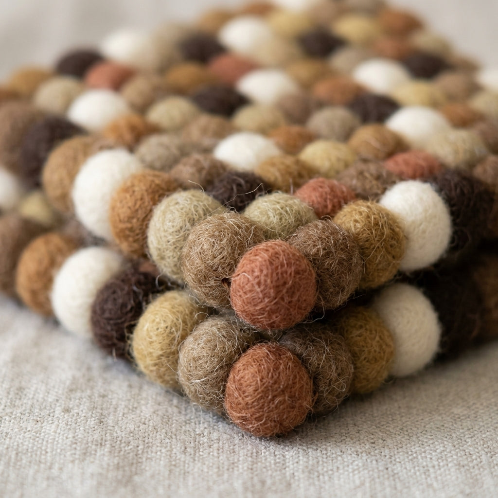 Handmade Felt Ball Coasters – Earth Tone Wool Drink Coaster Set