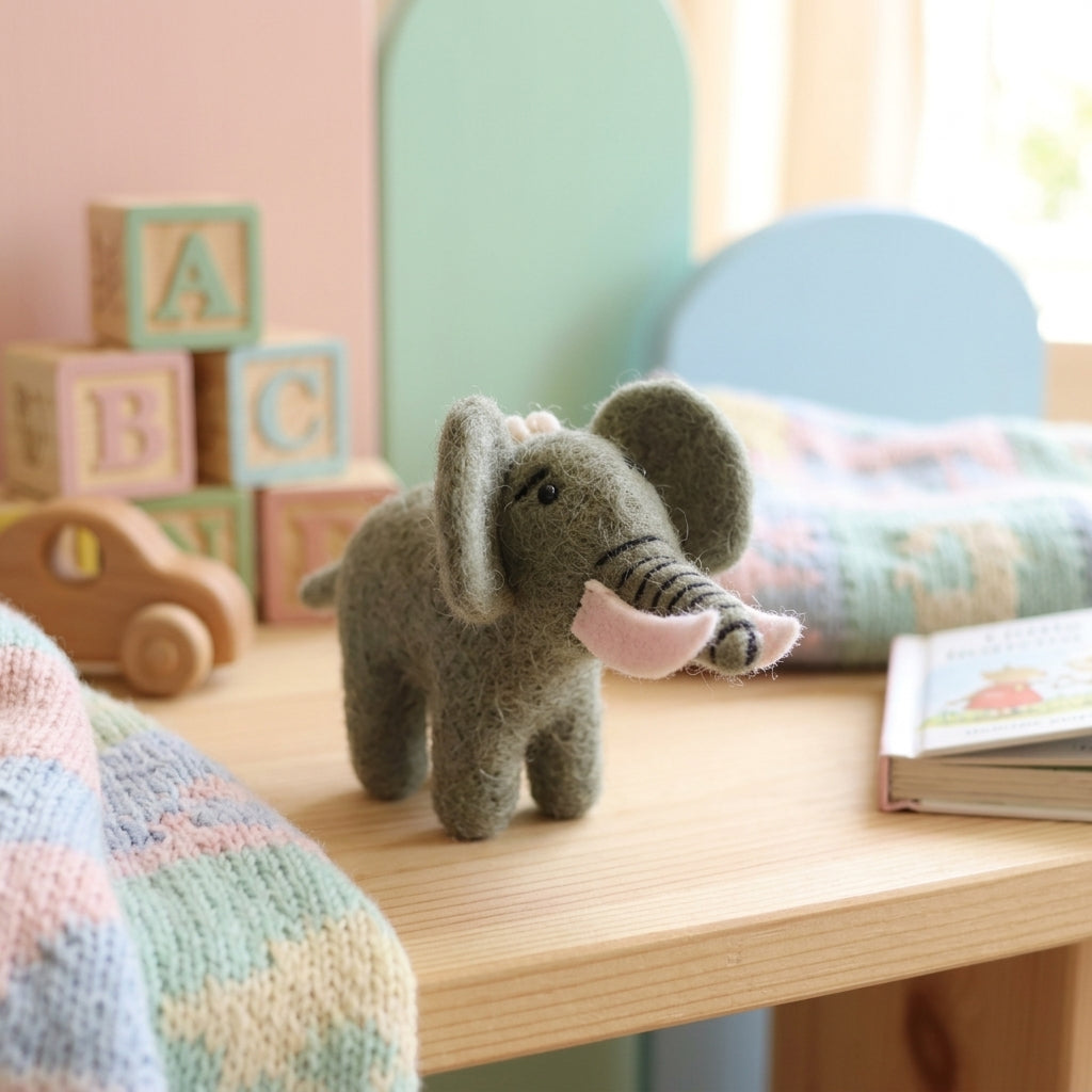 Handmade Felt Elephant Ornament – Wool Safari Animal Decoration