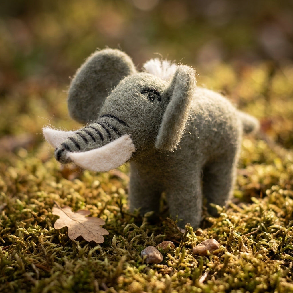 Handmade Felt Elephant Ornament – Wool Safari Animal Decoration