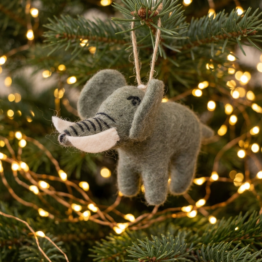 Handmade Felt Elephant Ornament – Wool Safari Animal Decoration
