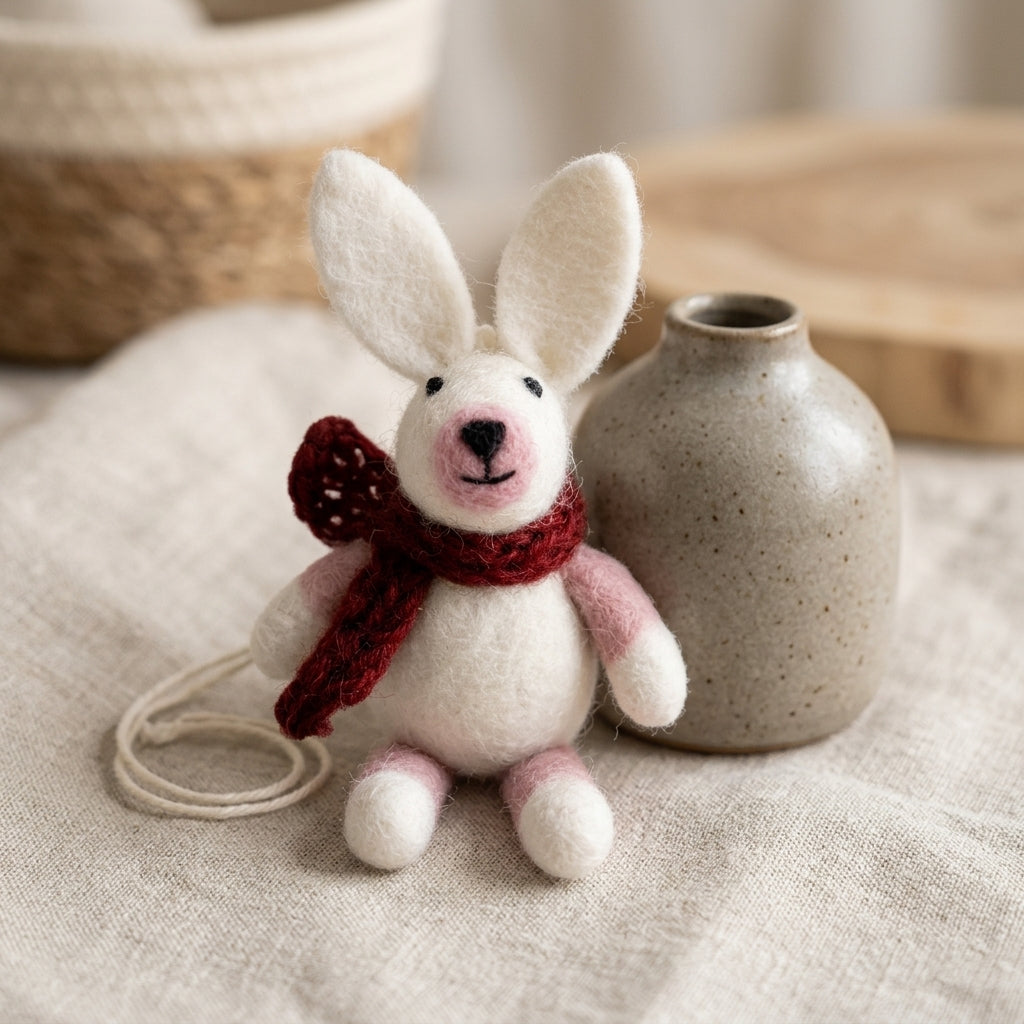 Handmade Felt Bunny Ornament – Wool Rabbit Decoration