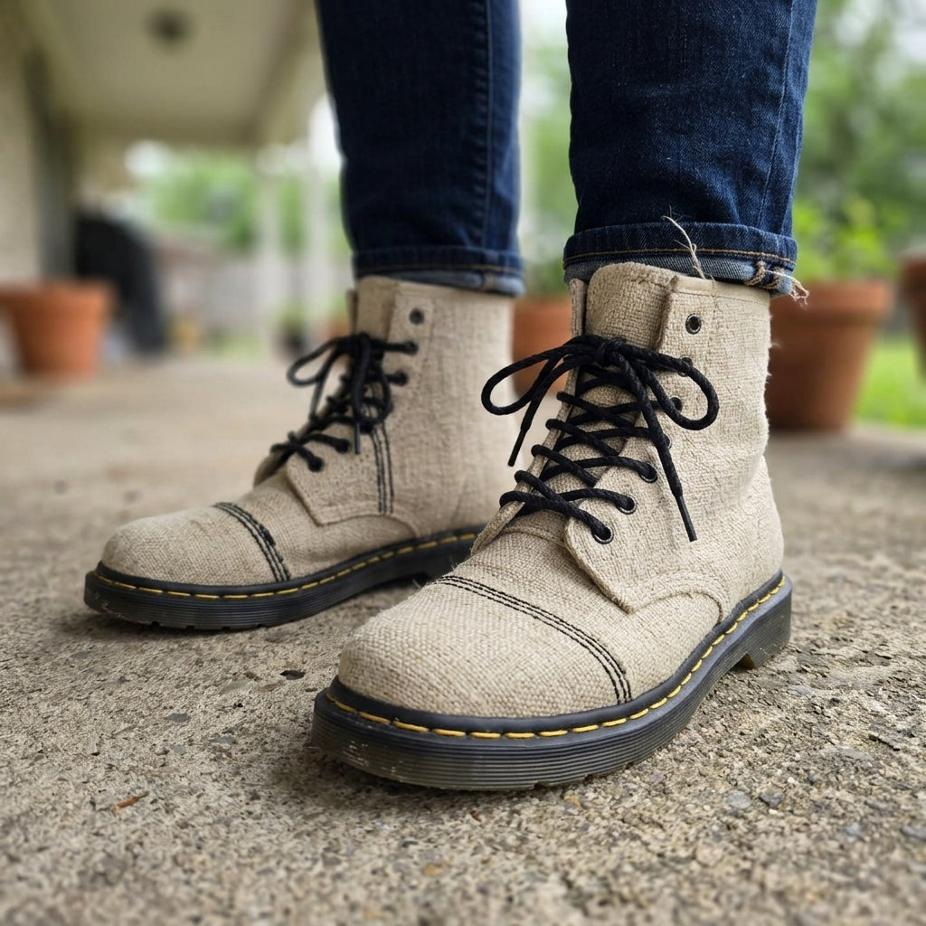 Natural White Hemp Boots – Organic Ankle-High Lace-Up Footwear