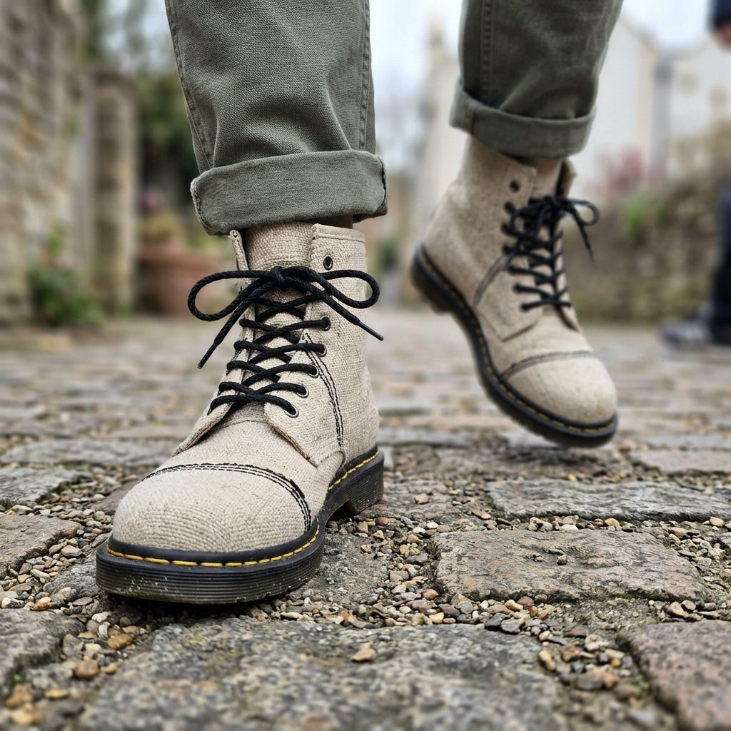 Natural White Hemp Boots – Organic Ankle-High Lace-Up Footwear