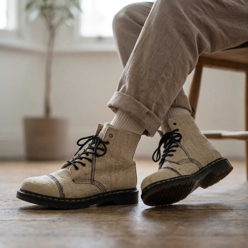 Natural White Hemp Boots – Organic Ankle-High Lace-Up Footwear