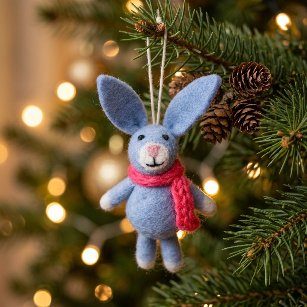 Handmade Felt Bunny Ornament – Wool Rabbit Decoration