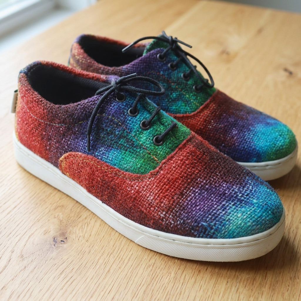 Rasta Tie-Dye Hemp Sneakers – Organic Lace-Up Casual Shoes