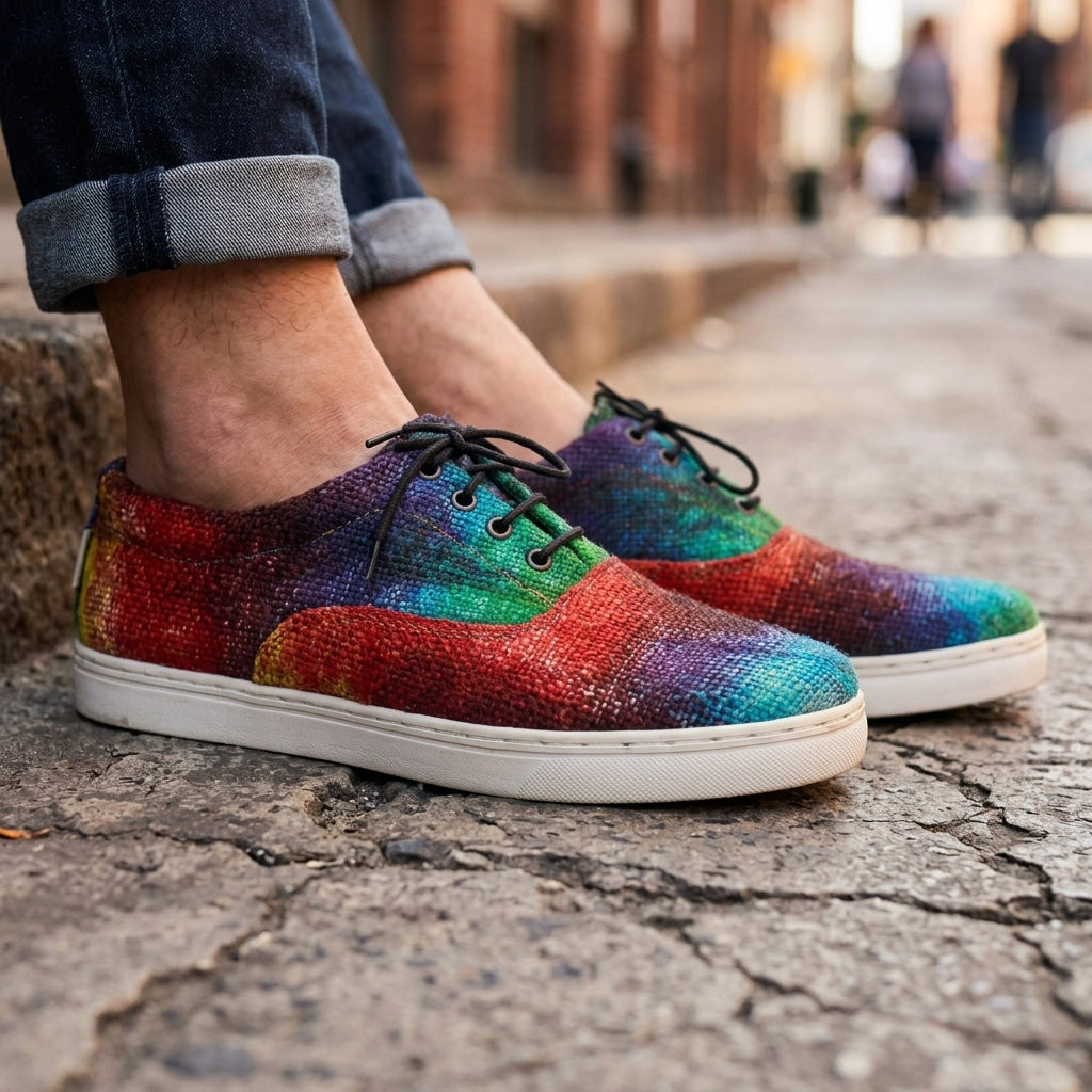 Rasta Tie-Dye Hemp Sneakers – Organic Lace-Up Casual Shoes