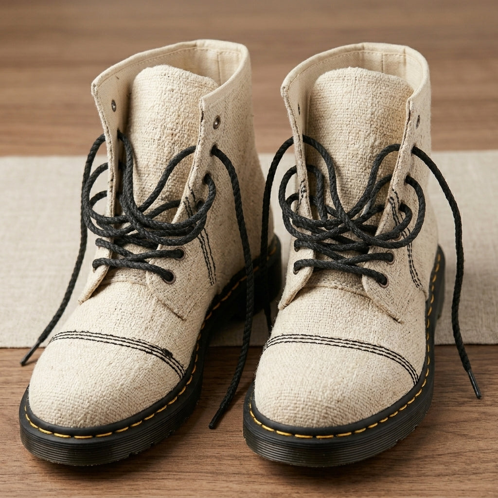 Natural White Hemp Boots – Organic Ankle-High Lace-Up Footwear