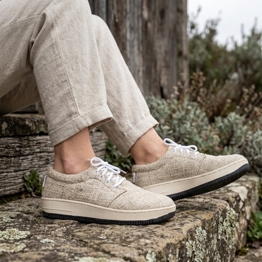 Natural White Hemp Sneakers – Organic Lace-Up Casual Shoes