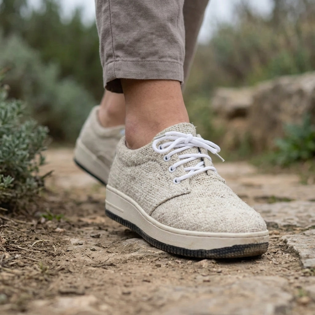 Natural White Hemp Sneakers – Organic Lace-Up Casual Shoes