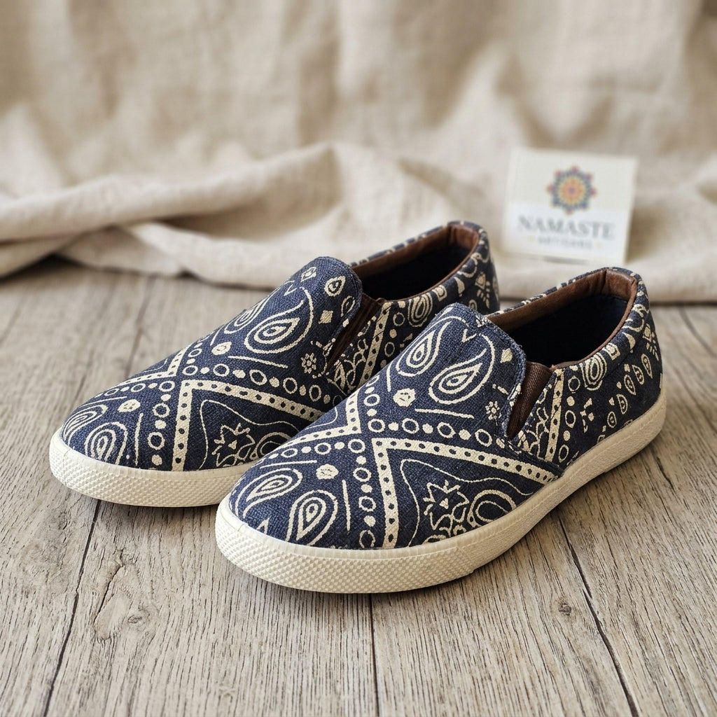 Mandala Hemp Slip-On Shoes – Organic Handmade-Style Casual Footwear