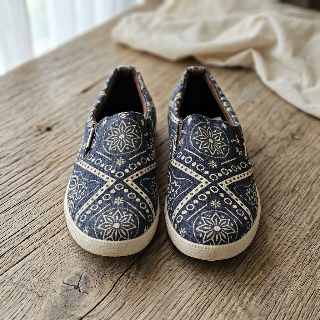 Mandala Hemp Slip-On Shoes – Organic Handmade-Style Casual Footwear