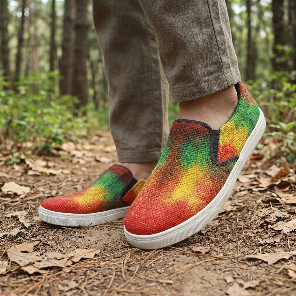 Rasta Tie-Dye Hemp Slip-On Shoes – Organic Casual Footwear