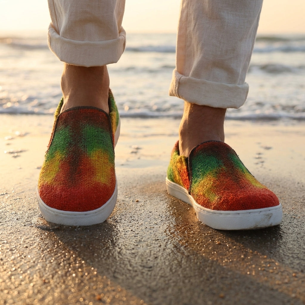 Rasta Tie-Dye Hemp Slip-On Shoes – Organic Casual Footwear